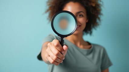 Curious Woman Holding Magnifying Glass