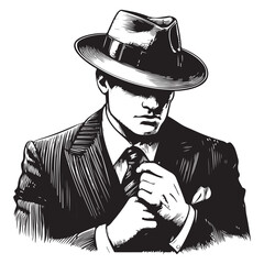 Mafioso gentleman in suit and hat sketch vector image
