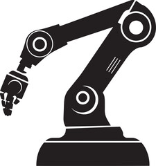 Black vector silhouette of a robot arm icon with a clean, simple design.