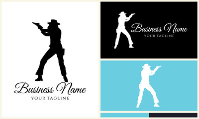 Cowboy Woman Shooting Silhouette.