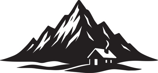 Mountain Cabin Illustration Majestic Peaks and Cozy Retreat