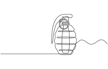 Bomb continuous one line drawing. Hand drawn one line vector. Bomb one line art, hand drawn military supply, ammunition continuous contour. Dangerous explosive device. Editable stroke.