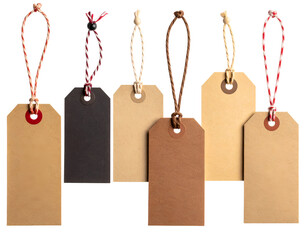 A diverse collection of blank paper tags with various strings offers versatile labeling and crafting possibilities.