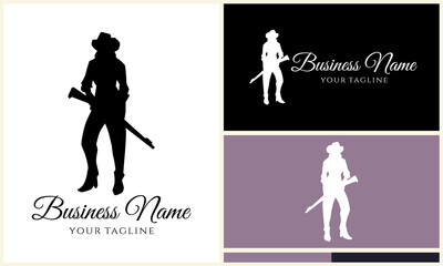 Woman Silhouette with Rifle Logo.