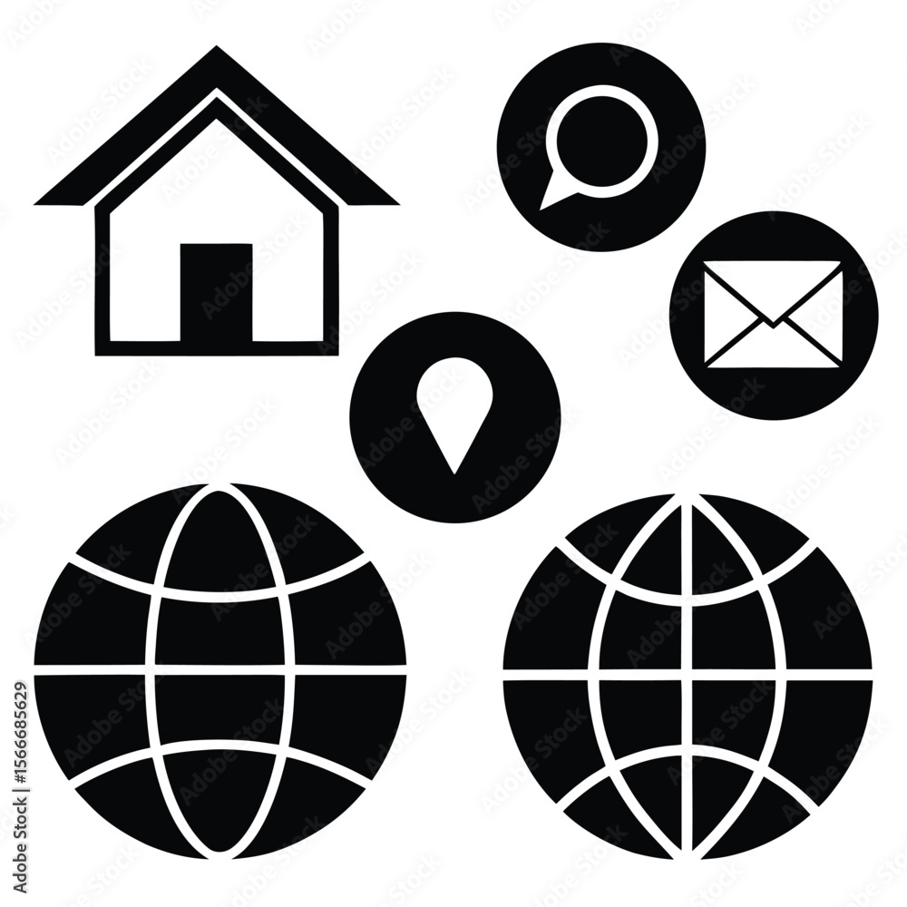 Poster set of web icons featuring global symbols and technology concepts
