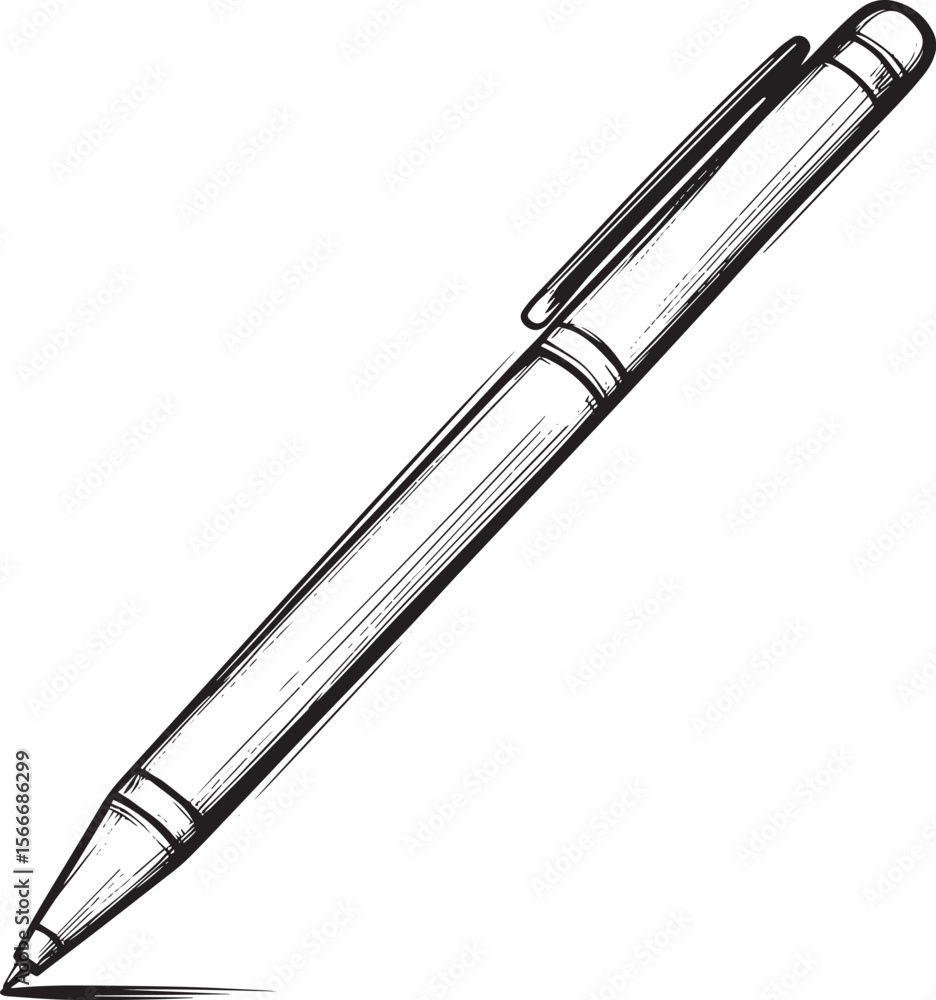 Poster clean and simple black vector linear outline of a pen.