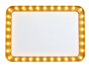 A classic golden marquee frame with bright glowing bulbs offers a radiant space for your message.