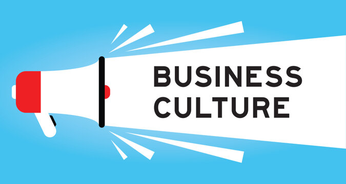 Color megaphone icon with word business culture in white banner on blue background