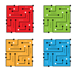 Electricity Circuit Microscheme Abstract Square Line Art Different Colors. Technology and electronics concept vector art