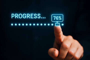 Progress bar at 76 percent showing task completion and advancement on a holographic virtual interface