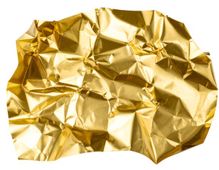 A vibrant sheet of crumpled gold foil showcases its rich, reflective texture and intricate folds.