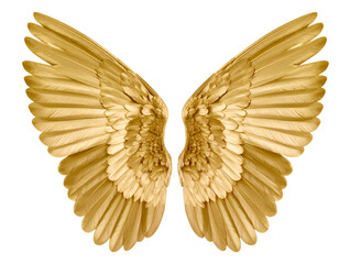 Radiant golden wings with intricate feather details evoke a sense of divine power and ethereal grace.