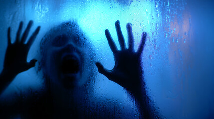 A ghostly silhouette of a screaming person, eerie and emotional atmosphere, dark horror mood, mysterious and haunting visual concept for spooky themes.