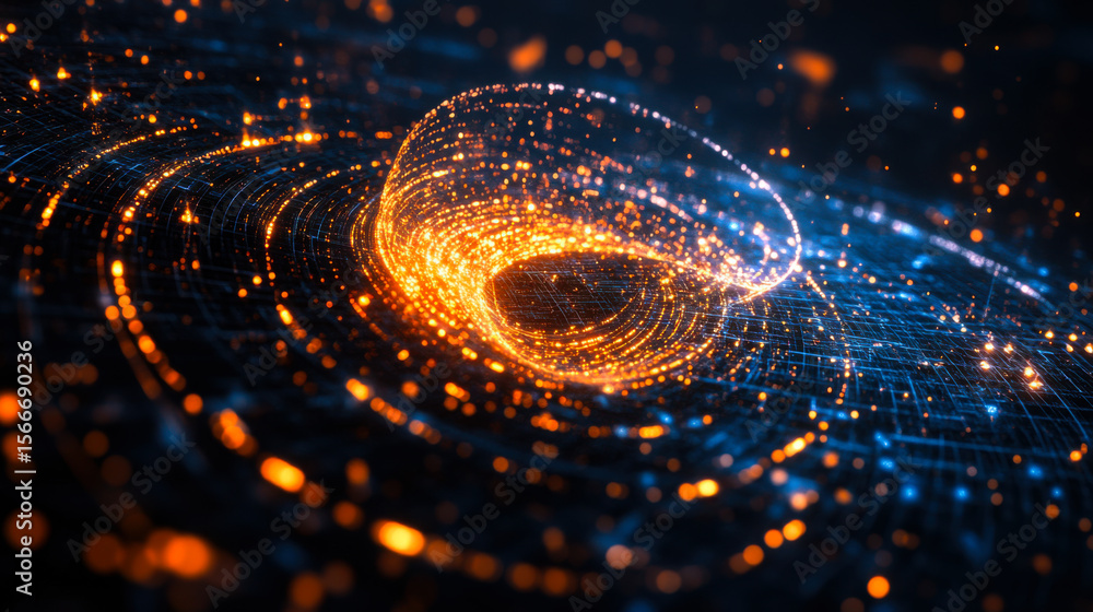 Poster dynamic glowing circular pattern illustrating digital technology and abstract connectivity in a futu