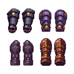 Pixel Art Fantasy Leg Armor Collection, RPG Game Assets. Collection of eight distinct pixel art leg armor pieces.