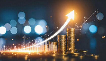 Financial Growth Ascension: An animated illustration depicting a dynamic ascent of financial growth, highlighted by a radiant upward arrow, signifying exponential expansion.
