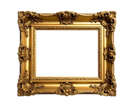 Golden baroque frame with transparent background enhancing elegance and sophistication