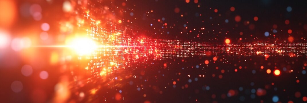 futuristic digital data stream with bright light and particles for technology and cybersecurity branding