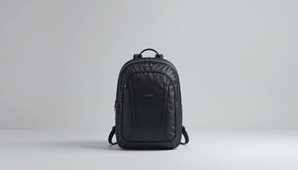 A black backpack with a modern design.