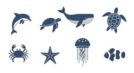 Vector explore ocean life vector featuring dolphin whale turtle crab starfish jellyfish and clownfish illustrations