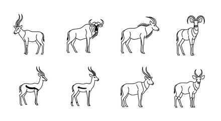Vector illustration of african antelopes and wildebeest line art vector image for wildlife and safari designs