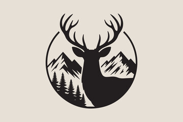 mountain deer illustration Vector