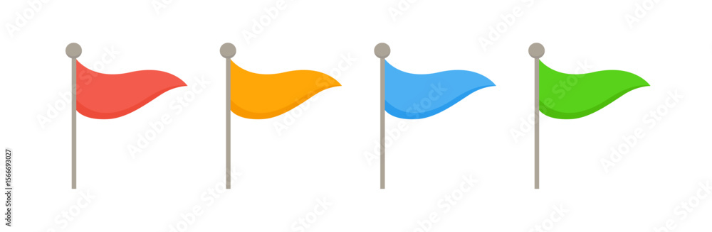 Poster set of colorful flags for marking locations on maps and navigation systems. red flag, yellow flag, b