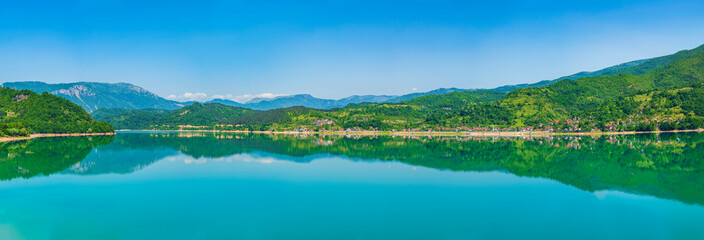 Wide panoramic view of Jablanica Lake in Bosnia-Herzegovina