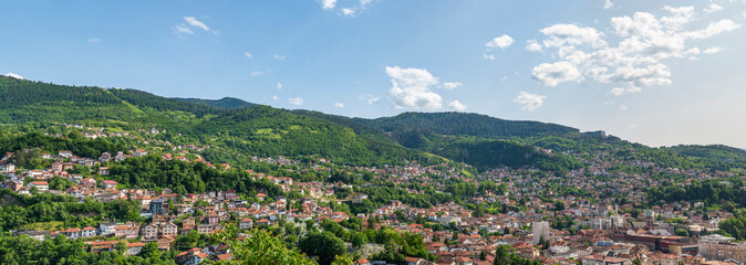 Wide panoramic view of Sarajevo, capital of Bosnia and Herzegovina