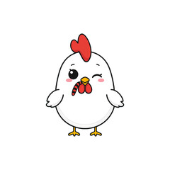 Adorable Cartoon Chicken Illustration Winking Hen with Worm