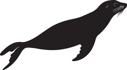 Sea Lion Gliding Through Water Body streamlined and flippers extended, effortlessly swimming beneath the surface. Full-length silhouette black vector design.