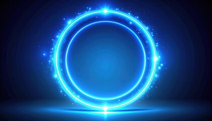 Fototapeta premium Abstract blue background with glowing circles depicting a cosmic dance of planets, light, and stars in the vast universe