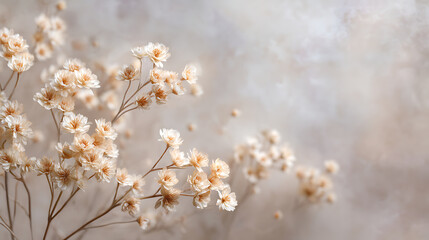 Delicate Dried Flowers Soft Beige Blooms on Neutral Background