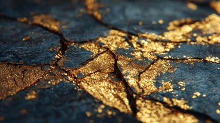 Golden cracked surface texture dark background luxury design element