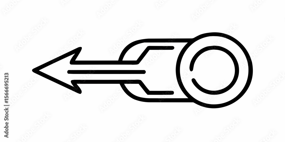 Poster arrow icon pointing left with a double line shaft and a circle at the end in a simple graphic style