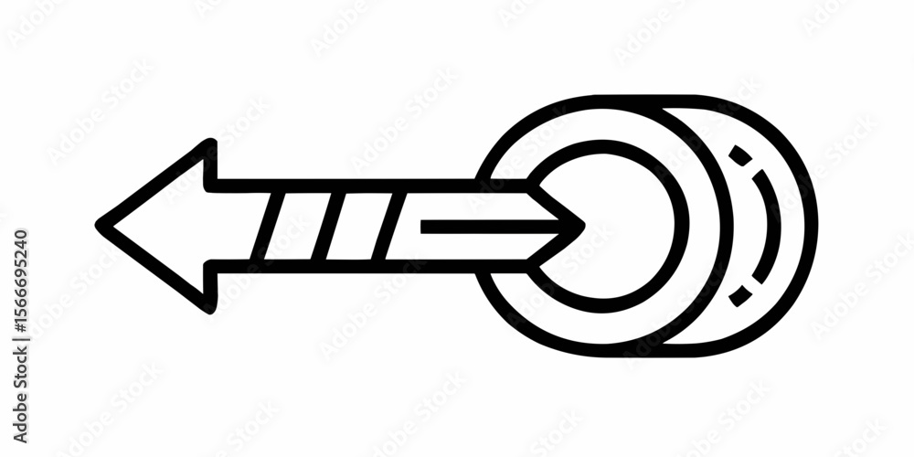Poster An arrow pointing left with lines and a circle at the end in a simple black and white design style