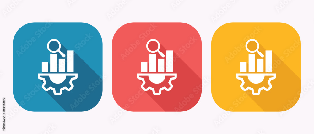Poster data analysis and process optimization icons with magnifying glass and gear