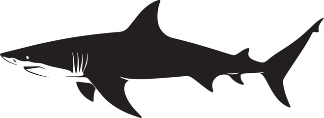 Obraz premium Shark gliding body sleek, tail fin extended, and fins spread wide while moving through the water in a full-length silhouette.