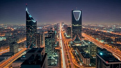 Riyadh Saudi Arabia: Night Cityscape with Highway Traffic and Modern Architecture. - Powered by Adobe