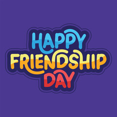 Happy Friendship Day typography greeting card, banner, poster, template. Friendship Day colorful lettering vector illustration on purple background.