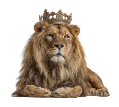 Majestic lion wearing crown animal kingdom portrait regal