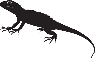 Fototapeta premium Lizard in pursuit body positioned low, tail extended behind, and head forward with eyes sharply focused in a complete silhouette illustration.