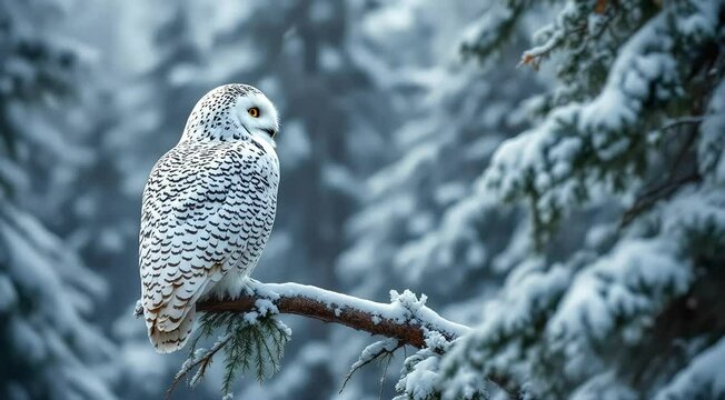Great horned owl in flight with snowy owl in the snow 4k nature video footage