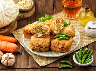 Tahu Isi. Stuffed tofu is known as fried food in the form of brown tofu filled with various fillings.