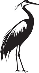 Crane Resting Body still wings folded neck curved body relaxed. full length silhouette black vector illustration