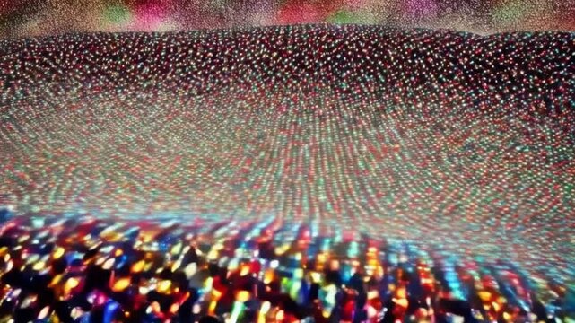 Abstract Pixel Art: 1000+ VHS Style Glowing Particles, Data Crash & Pointillism Waves, Digital Glitch Background, Futuristic Motion Graphics