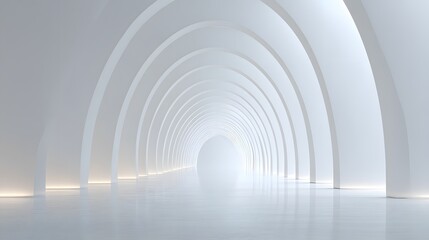Naklejka premium Futuristic White Room with Infinite Arches, Architecture, branding, VR concept, white space, arches loop, minimal future