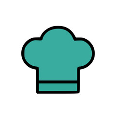 Green colored chef hat icon symbolizing professional cooking kitchen staff restaurant services or culinary related applications