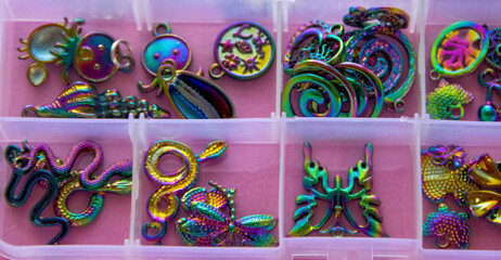 Furniture, beads for diy A vibrant assortment of decorative charms ideal for arts and crafts,...