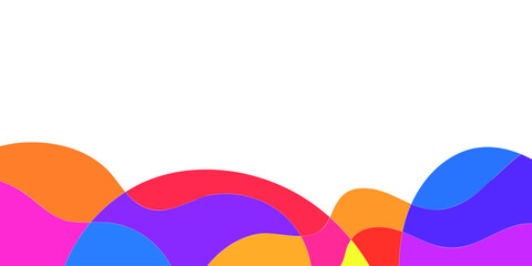Abstract design with layered, curved shapes of orange, blue, and yellow on a light gray background